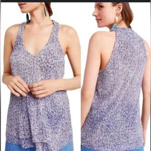 Antrophologie Purple Leonard Print Ribbed‎ Metallic Tank Top Large